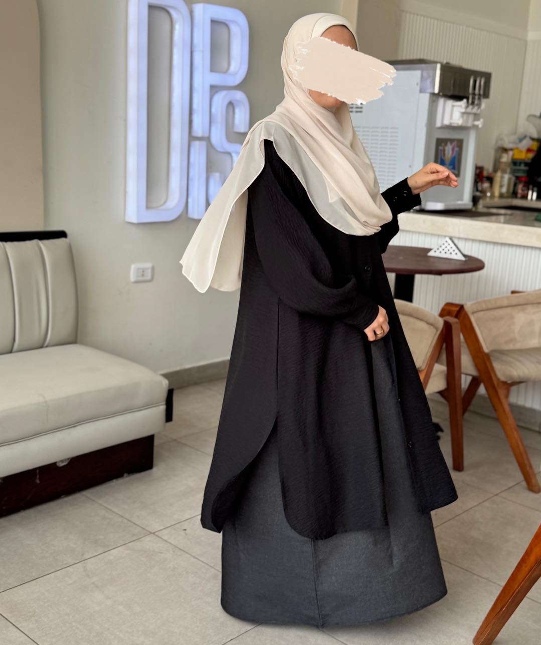 Linen Long Shirt with Denim skirt