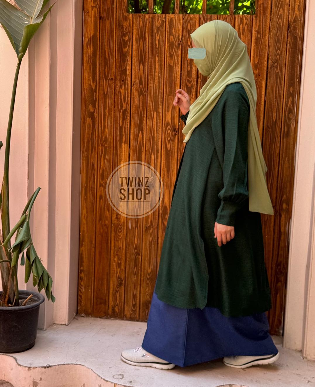 Linen Long Shirt with Denim skirt