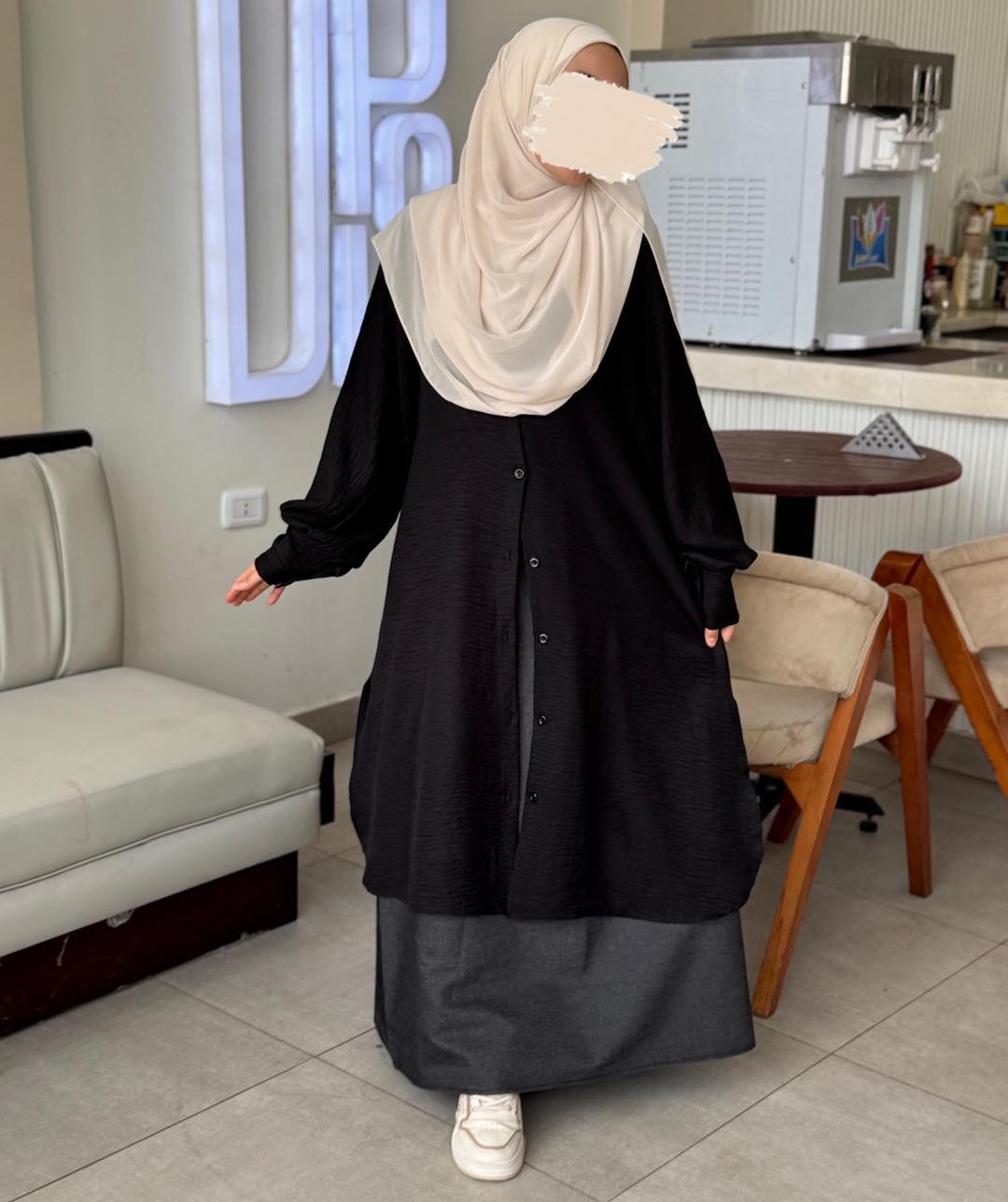 Linen Long Shirt with Denim skirt