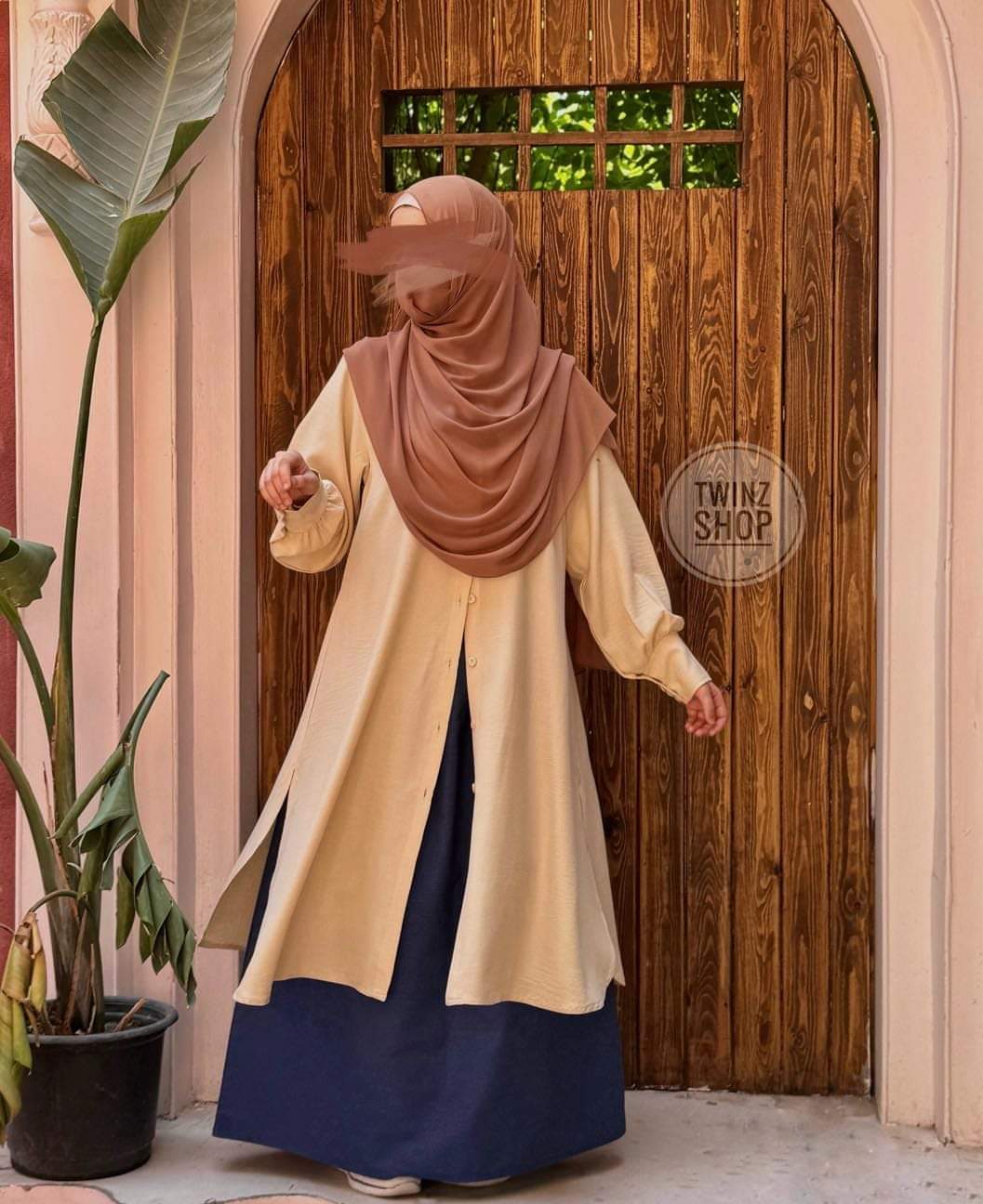 Linen Long Shirt with Denim skirt