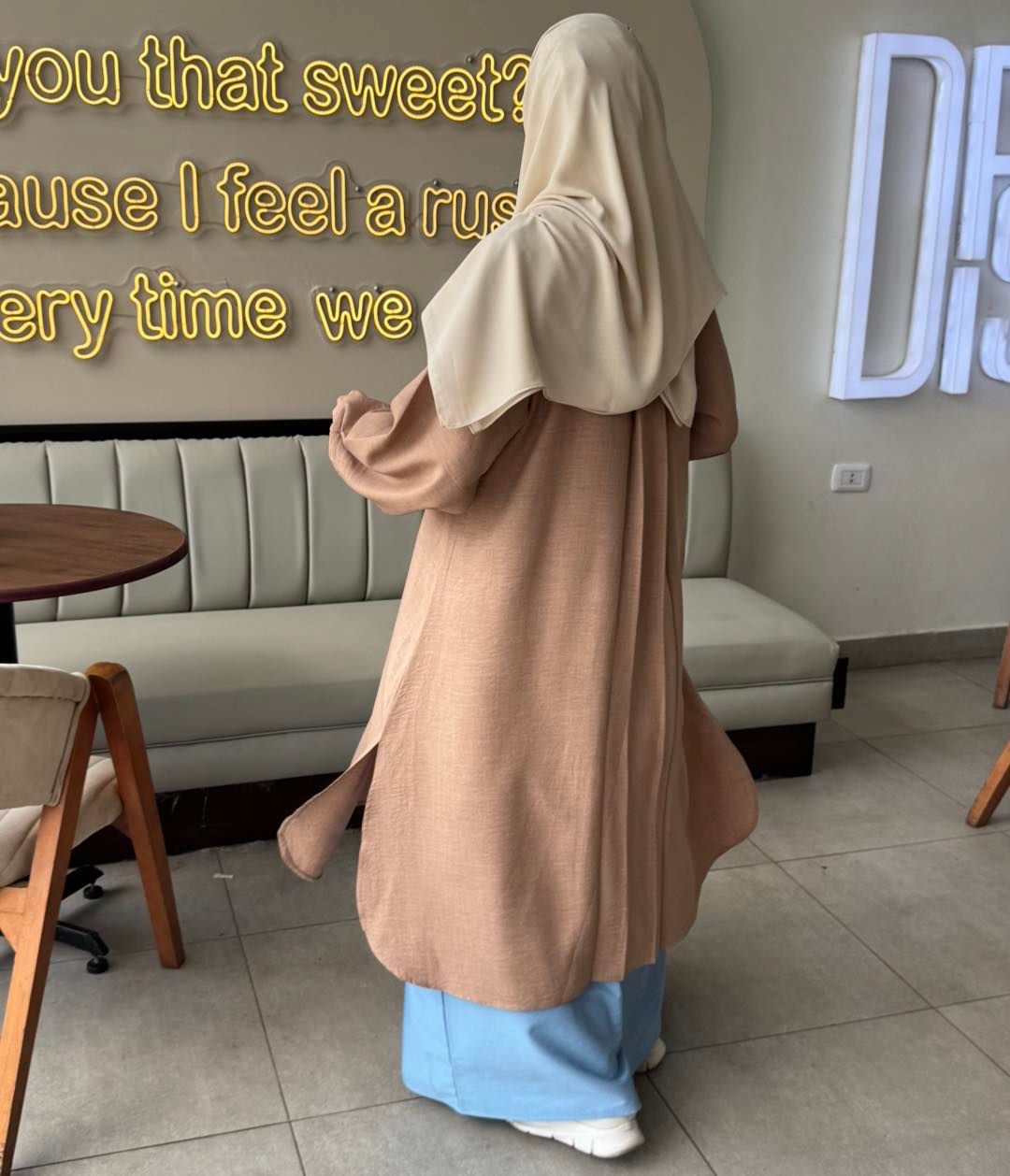 Linen Long Shirt with Denim skirt
